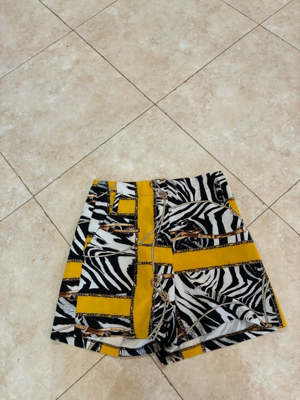High-Waist Zebra & Mustard Block Print Women's Shorts